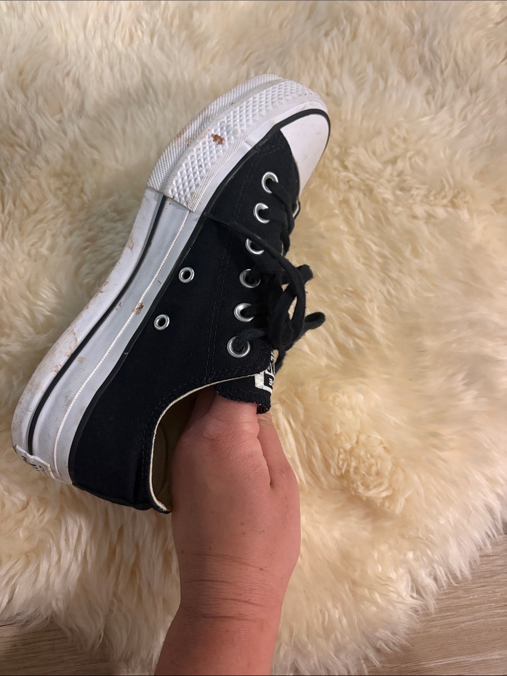 Converse Black and White Platform Low-Top Sneakers - Picture 4 of 11
